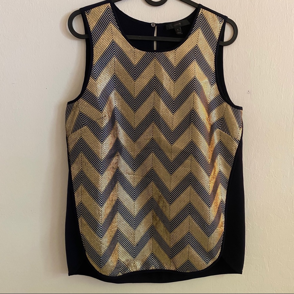 JCREW Tank Top gilded metallic chevron mixed shell gold navy blue US2